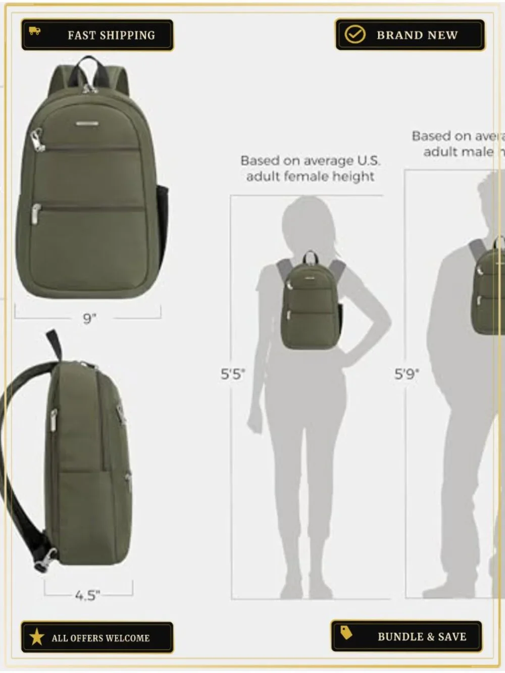 Anti-Theft Convertible Sling Backpack with RFID Blocking, Lightweight Travel